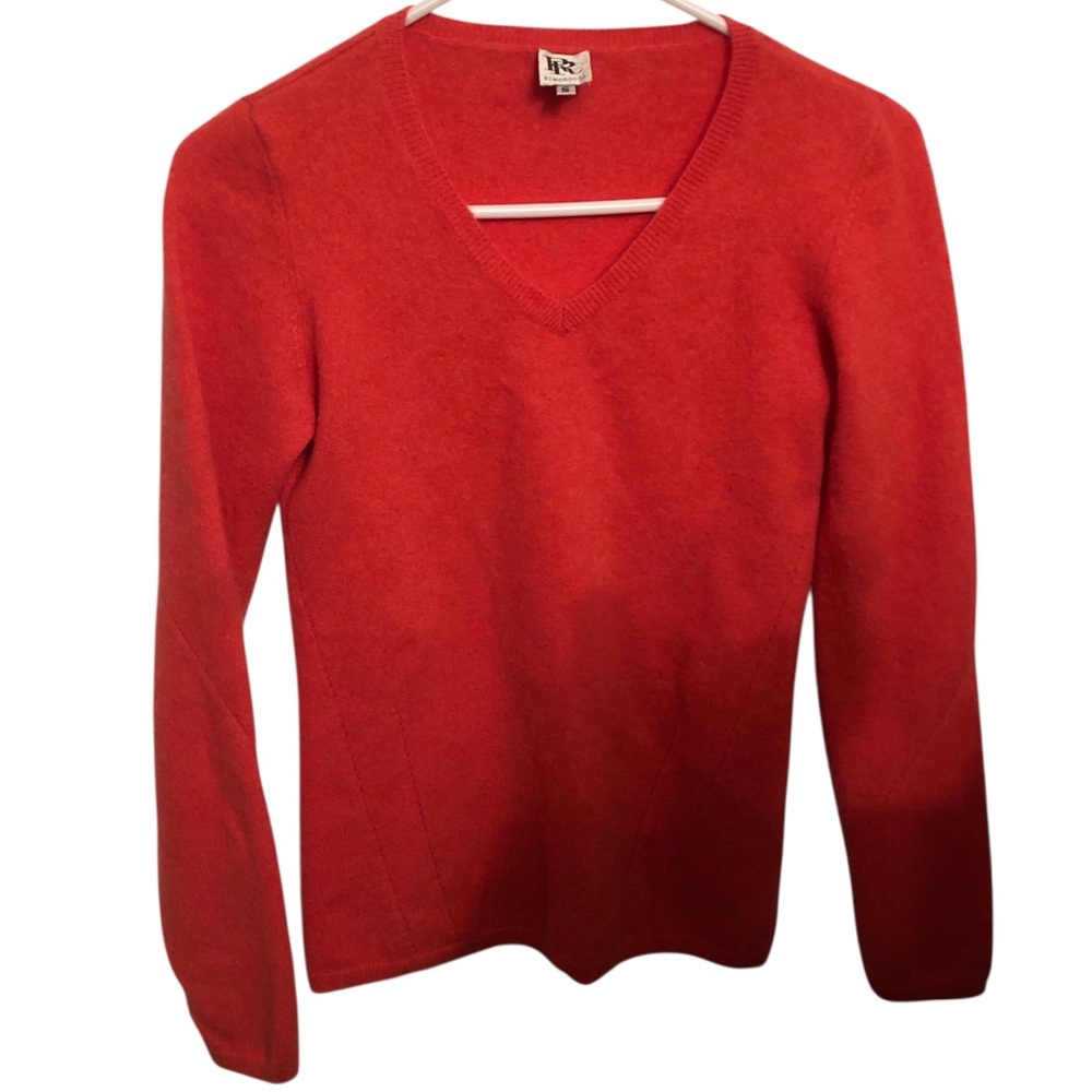 RINO Rossi 100% Cashmere Coral Red V neck pullover sweater small